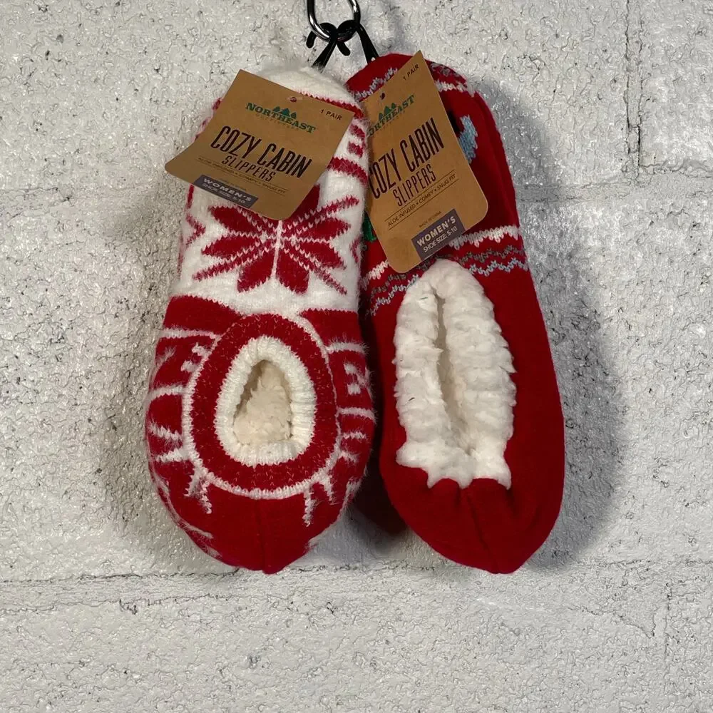 Cozy Cabin Womans sherpa lined holiday Slipper set Medium(5-10)